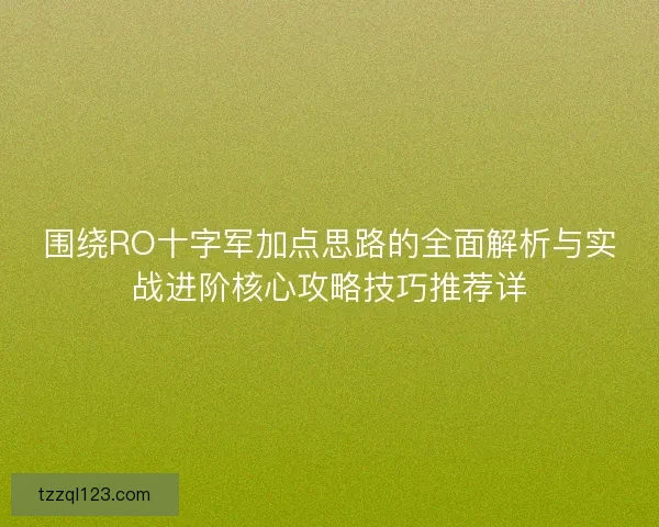 围绕RO十字军加点思路的全面解析与实战进阶核心攻略技巧推荐详