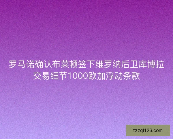 罗马诺确认布莱顿签下维罗纳后卫库博拉交易细节1000欧加浮动条款